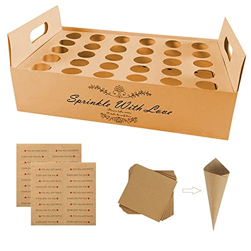 ROXIIFEE Conos Arroz Boda de Papel Kcraft Caja Soporte Artículos con 30 Agujeros y Papeles y Pegatinas para Decoración Boda Fiesta Ceremonia Cover