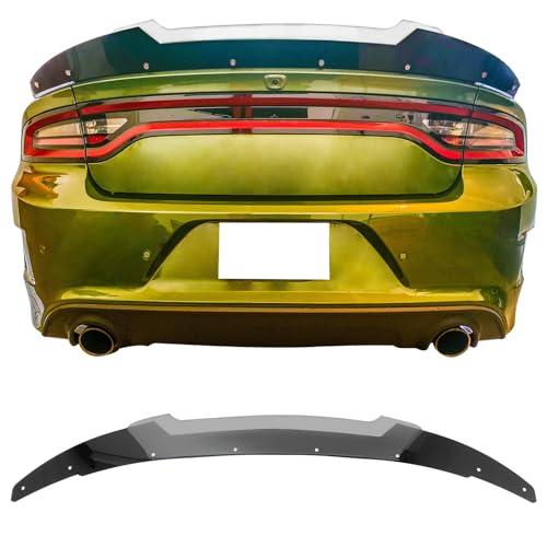 IKON MOTORSPORTS Wickerbill Spoiler W/Gurney Flap Compatible with 2015-2023 Dodge Charger SRT Scat Pack Hellcat Daytona Venom V2 Style Black PC Polycarbonate Rear Spoiler Wicker Bill W/RivNut Tool