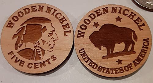 Wooden Nickel Qty (12) Laser Cut Wood Token Coin Don't Take Any Wooden Nickels! #TOP7