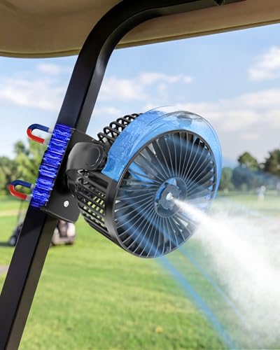 BOYISEN Magnetic Golf Cart Fan with Misting 12000mAh Battery Operated Portable Fan 4 Speeds LED Lantern Universal Fit for EZGO Club Car Yamaha Cruise Ship Accessories Travel Essentials