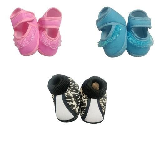 Baby Sandals & Shoes Pack of 3 Soft Comfortable Booties for Girls Slip On Infant Foot First Walking Shoes Pink-Blue-Black 6 Months-image-49