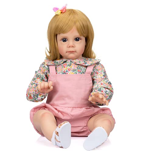 yuela 60CM Bebe Puppe Reborn Kleinkind Mädchen Maggie mit blonden Haaren Kuscheliges kleines Mädchen Puppe Hochwertiges Geschenk für Kinder