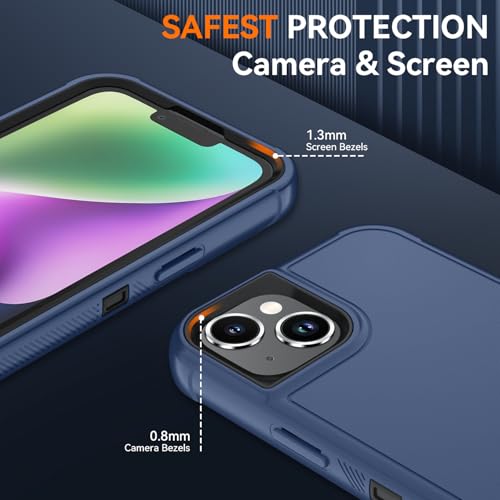 Image of SunStory Compatible with iPhone 14 Plus Case with HD Screen Protector, 3-Layer Heavy Duty Full-Body Cover,3 in 1 Hybrid Protective Case for iPhone 14 Plus 6.7 inch,Blue