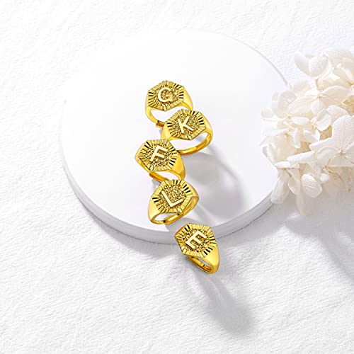 U7 Initial Ring Wedding Band for Men Women 18K Gold Plated Statement Hexagon A-Z Letter Jewelry Personalized Stackable Signet Rings3