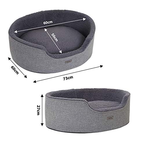lionto Hundebett mit Wendekissen und waschbarem Bezug, formstabiles Hundekörbchen mit Anti-Rutsch-Noppen, 73x60 cm, kuscheliges Heimtierbett für Hunde und Katzen mit Plüsch, grau