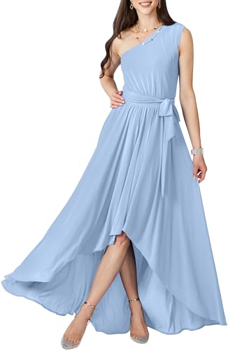 KOH KOH Plus Size Womens Long One Off Shoulder Spring Summer Cocktail Bridesmaid Bridal Party Wedding Guest Maxi Prom Homecoming Elegant Dressy Dress Dresses Gown, Sky Light Blue XL 14-16