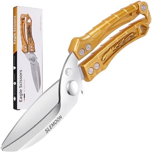 SLEMOON Kitchen Shears Heavy Duty Poultry Shears for Bone,Chicken,Turkey,Meat,Fish and Pizza Cutting Board Kitchen Scissors All Purpose for Food Ideal for Chef and Home Cooking,Dishwasher Safe Gold