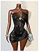 OYOANGLE Women's Glitter Criss Cross Halter Mini Cami Dress Draped Front Ruched Bodycon Party Dresses Black Small
