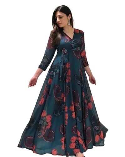 Buy TRILLMIXA Women's Georgette Stylish V-Neck Fit-Flare