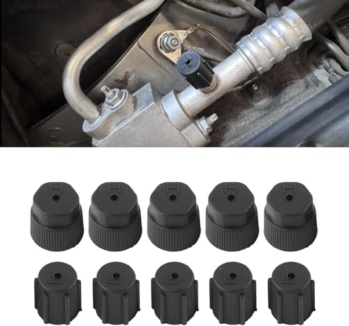 Zosgrew 10 PCS Car AC Valve Cap, High and Low Pressure Air Conditioning System Port Sealing Kit, Universal Car Air Conditioner Repair Parts, for Most Cars (Black)