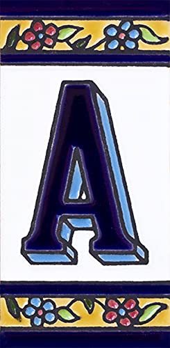 Grabado y cerámica española SL - Números y letras para casa 5,5 x 11 cm pintado a mano (LETRA A)
