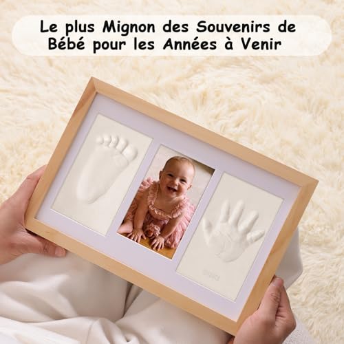 Yiukou Cadre Empreinte Main Pied Bebe avec Argile, Kit Empreinte Bebe avec NOM pour Cadeau Bebe Naissance, Cadre Empreinte Bébé avec Argile Anti-Fissuration-Chêne – vue 4