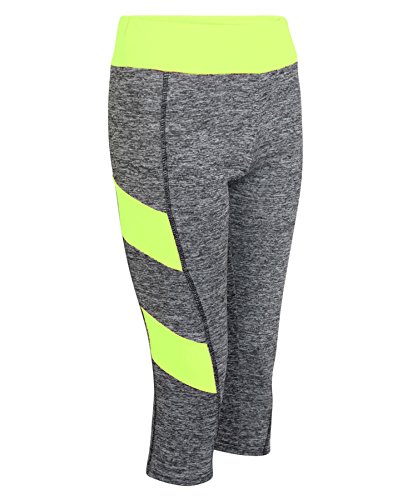 LOTMART Veste de Dames Réservoir Corsaire Leggings Femme Active Mi-Mollet Pantalon Collant Yoga Haut - Legging Fluo Jaune, XS (EU34 UK6 US2) Cover