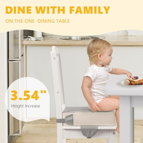 Image of Booster Seat for Kitchen Chair, Toddler Booster Seats for Dining Table with Adjustable Straps Portable for Travel Camping Eating, Booster Cushion for Table for Baby Child Infant Kid Boy Girl