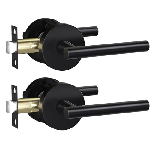 Goldenwarm 2 Pack Black Colset Door Handles Matte Black Door Handles Interior Zinc Alloy Heavy Duty Reversible Passage Door Levers for for Hallways and Closets(no Lock)