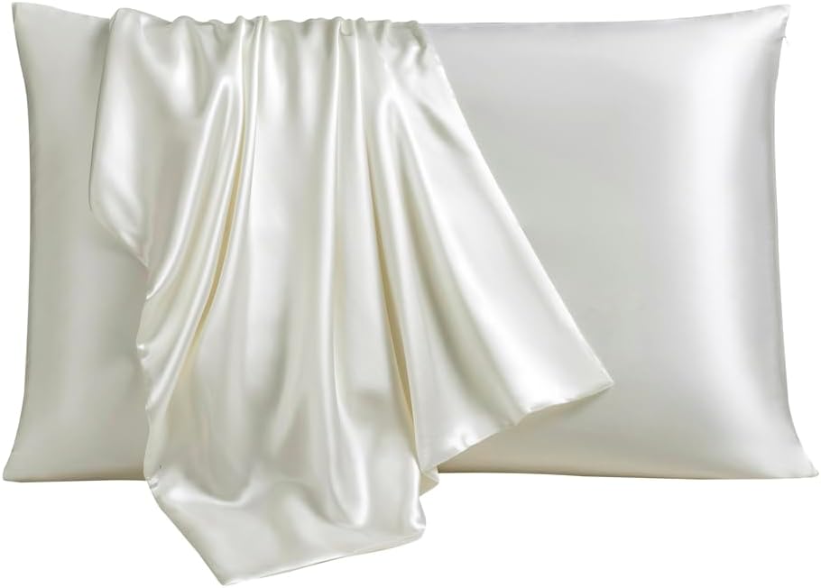 STONECREST Silk Pillowcase, 100% Organic Mulberry Silk, Real 22 Momme 6A Grade, Oeko-Tex Certified, Luxury Pillow Cover for Hair & Skin, with Hidden Zipper(1 Pc Standard 20x26, Cream White)
