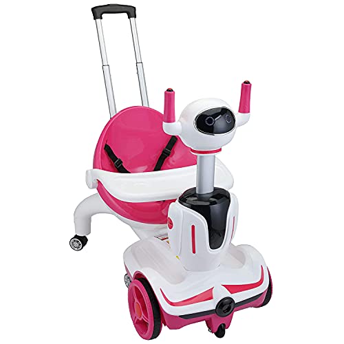 Image of TOBBI Kids 3-IN-1 Electric Robot Buggy, Toddler Electric Ride On Car, Robot Scooter with Remote Control/Speed Adjustment/Emergency Stop, 3 Functions of Electric Car/Robot Scooter/Push Buggy-Pink White