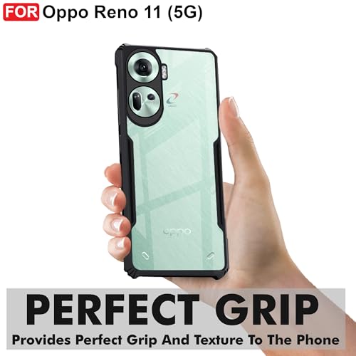 Image of CEDO Backcover for Oppo Reno 11 (5G) | Camera Protection Shockproof Bumper-Edge | Acrylic Crystal Clear 360 Degree Protection TPU+PC | Transparent Eagle Back Case Cover (Black)