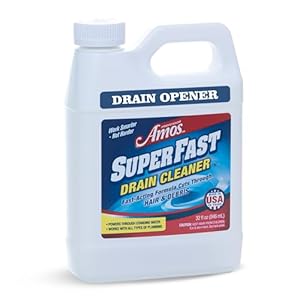 Professor Amos’ Superfast Drain Cleaner Dissolve Hair, Grease, Food & Build Up Fast, 4-6 Applications Per Bottle