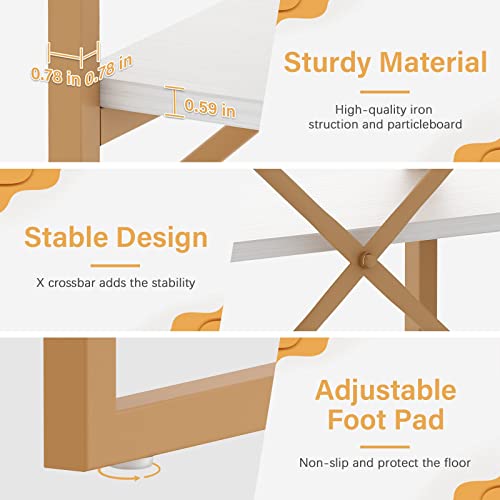 Jehiatek Gold Bookshelf 5 Tiers, Geometric Bookcase, 71"L X 71"H Tall Gold Shelves Etagere Book Case, Sturdy Metal Frame, Freestanding Display Shelving Unit For Home, Office, Library, White And Gold #TOP3