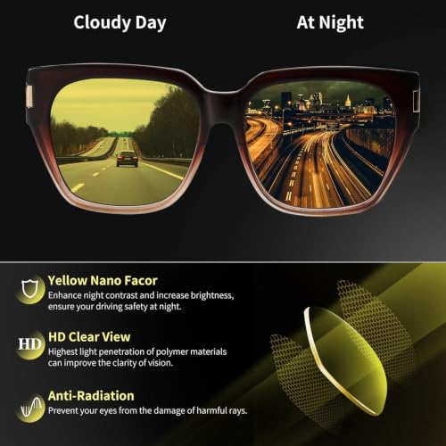 Image of HAOLOTA Night Vision Driving Glasses Fit Over Glasses for Women Men, Anti Glare Polarized Nighttime Yellow Lens