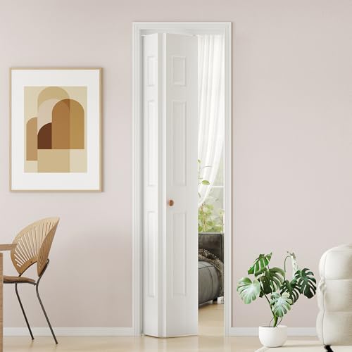 Bifold Door for 24 x 80 Opening, Raised Textured 6-Panel Hollow Core Folding Door with Hardware Kit, White Primed Interior Doors for Closet, Pantry & Laundry