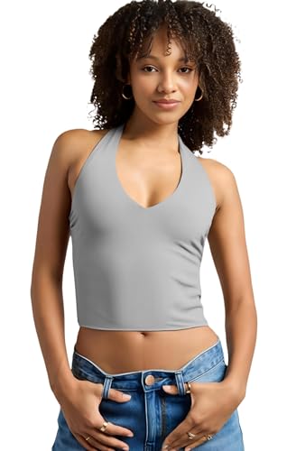 Image of SIGHTBOMB Seamless Super Soft V Halter Neck Microfiber SOFTLINE Active WEAR /Casual WEAR Cuddle Spaghetti TOP for Women