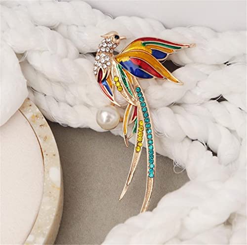 Image of Crystal Colorful Phoenix Brooch Cute Rhinestone Animal Peacock Lapel Pin Chinese Style Jewelry for Women Ladies Clothing Accessories Gift