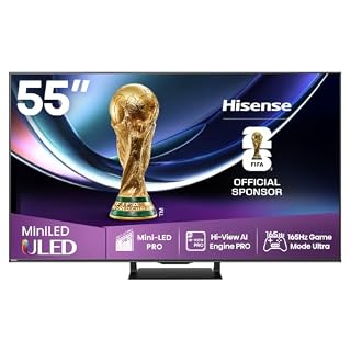 Hisense 55U7Q Pro Fernseher 55 Zoll, 4K Mini LED, Smart TV, Hi-View AI Engine Pro, 165Hz Game Mode Ultra, FreeSync Premium Pro, 2.1.2 Ch. Surround Sound, Dolby Vision IQ Atmos, Sprachsteuerung [2025]
