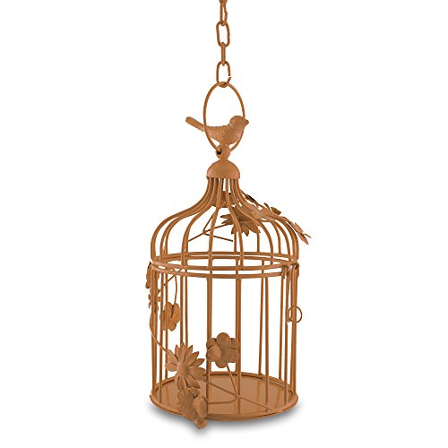 Image of Homesake Copper Bird Cage with Floral Vine (Set of 2), with Hanging Chain for Decoration Items, Rose Gold, Home Decor, Decorations for Home, Tealight Candle Holder, Return Gifts for Pooja