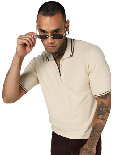 Polo texturé pur coton Bewakoof blanc cassé pour vos sorties estivales