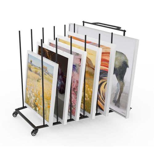 Image of Heavy-Duty Art Storage Rack for 57 inch Artwork - Canvas Drying Rack & Mobile Display Stand with Locking Casters, Metal Frame - Organizer for Artists, Framers, Studios, Vendors