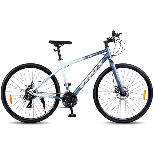 Image of Vaux City-Pro Hybrid Cycle for Adults with 21 Speed Shimano Gears| 19 Inch HI-Ten Steel Frame| Dual Disc Brakes| 700x35C Tyres|Double-Wall Alloy Rims(Nardo-Grey, Multispeed, Rigid Fork)