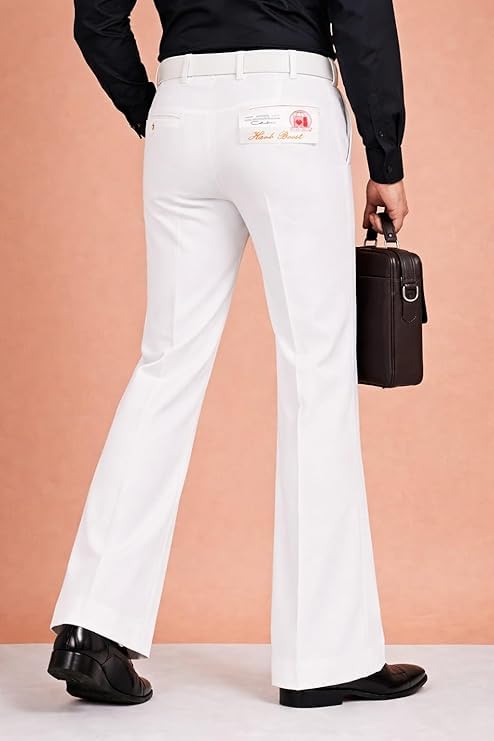 Image of Men's Classic Bell Bottom Office Wear Pants | Professional Formal Trousers | Comfortable Fit for Work and Office Use (in, Numeric, 34, Regular, White)