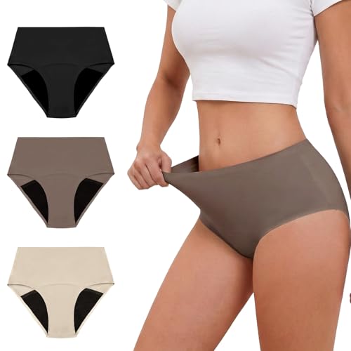 PoseFree Periodenunterwäsche Damen Starke Blutung (40ml) – Nahtlos & Saugstark wie 4 Tampons, Auslaufsicherer Periodenslip für Nacht & Wochenbett, High-Stretch, 3er Pack