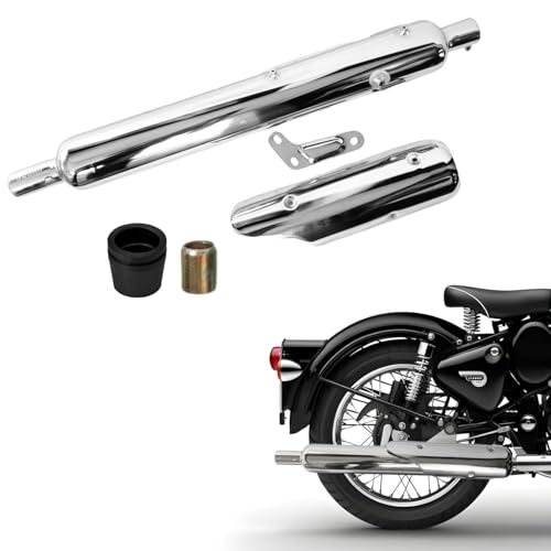 Image of Stock Silencer Replica With Jaali For Royal Enfield Classic 350-500cc, Standard 350-500cc, Electra BS3 /BS4, Look and Sounding Same as Stock Silencer (CHROME, BS3 /4)