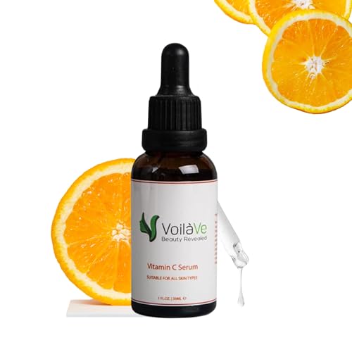 VoilaVe Vitamin C Serum For Face with Hyaluronic Acid | Brightening & Hydrating Serum | Remove Fine Lines Wrinkles & Anti-Aging Serum | Helps to Rebuild Collagen | Airless Pump | As Seen On TV- 1 Oz