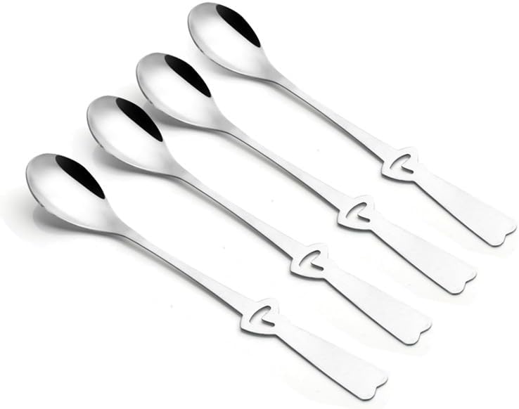 Silverware Flatware Set, 4/16/24/32 Pieces Heart-shaped Stainless Steel Spoons Household Long-handled Ice Spoon Coffee Stirring Spoon (Color : Silver, Size : 8Set-32Pcs)