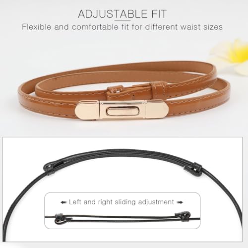 Women Skinny Leather Belt Solid Color Push Button Buckle Adjustable Waistband Thin Waist Belt For Dress Jeans Coat4