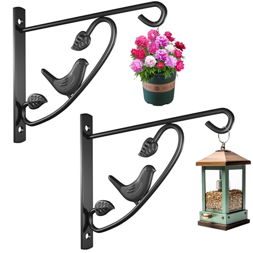 AMAGABELI GARDEN & HOME 2 Pack Hanging Brackets Plant Hanger Outdoor 12inch Metal Fence Wall Planter Hooks for Hanging Flower Baskets Bird Feeders Lanterns Wind Chimes Rust-Resistant Black