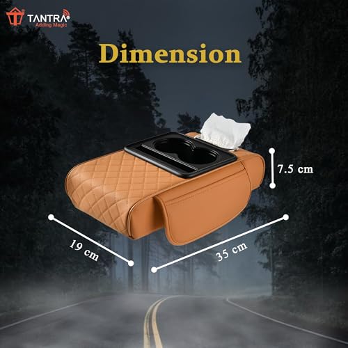 Image of TANTRA Premium Car Armrest Cushion Organizers, 5-in-1 Center Console Cover with 2 Storage Bags Cup Holder, Tissue Box Slot, Phone Slot for Sedans, Car Accessories Interior Organizers (Tan)