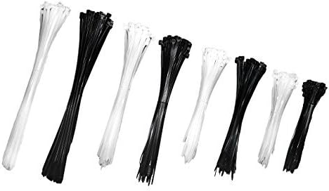 Sanoma 400 Pieces Black & White Self Locking cable ties 6,8,10,12 Inch Nylon Pack tie wraps Assortment- 50 LB Tensile strength zip ties- Nylon wire ties assortment- Cable tie bundle
