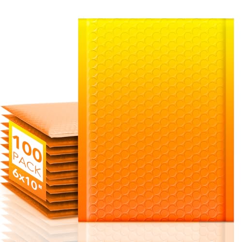 Image of Fuxury Bubble Mailers 6x10 Inch 100 Pack Padded Envelopes Usable Size 6x9 inch | Thick Mailing Envelopes Bubble Opaque Padded Mailers Shipping Bags for Mailing Jewelry Makeup Small Business #0 YellowOrange