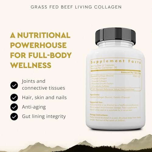 Ancestral Supplements Grass Fed Beef Living Collagen Nutritional Powder Supplement, 3000mg, Promotes Healthier, Younger Looking Skin, Hair, Nails and Joints, Type II, 180 Capsules - Image 3