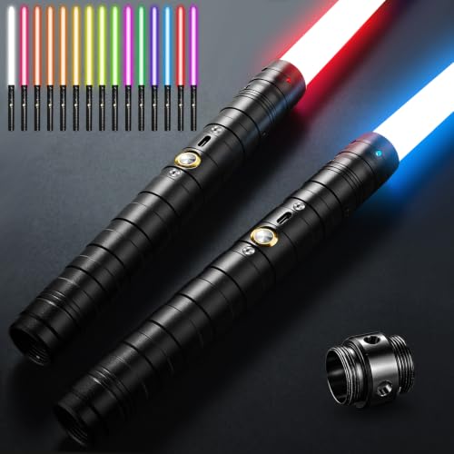 2PCS Sable de Luz, RGB LED Las Luces Pueden Parpadear,con Sonido y Sonido de Percusión,Mango Metalico,Sables de Luz para Adolescentes Dultos Cosplay...