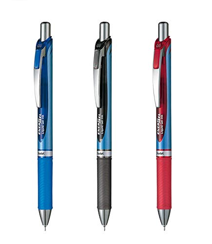 Kit Caneta Energel Retrátil BLN75 0,5- Azul Preta e Vermelha