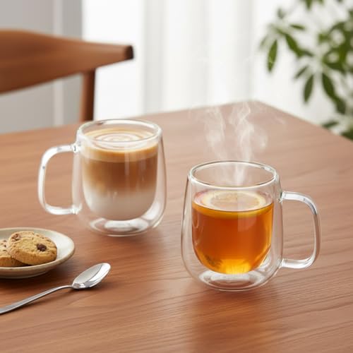 Deconox 2'li Çift Cidarlı Cam Fincan Seti - 100 ml Isıya Dayanıklı Espresso ve Türk Kahvesi Bardağı - El Yakmayan Modern Sunum (2 Adet)