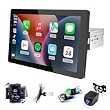 Haudio 10.1 Inch Single Din Radio Car Stereo,Support Wireless CarPlay and Android Auto,360 Rotatable Screen with 1080P Rear Camera,Mirror Link|Bluetooth|Music Play|AUX|FM/AM|SWC,Android Car Radio