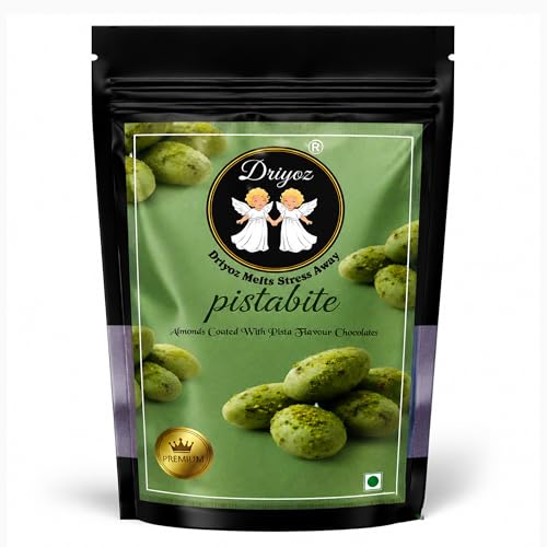 Image of DRIYOZ Pistabite Pista Flavour Chocolate Coated Almonds 250g | Premium Crunchy Badam with Rich Pistachio Chocolate Granules | Gourmet Sweet Nut Snack for Gifting & Snacking