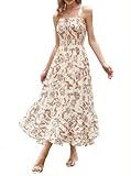 GRACE KARIN Women's 2025 Summer Floral Boho Dress Square Neck Strapped Swing A Line Sundress Beach Long Maxi OutfitsBeige XL